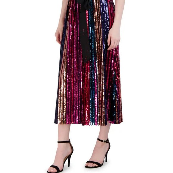 Julia Jordan Rainbow Sequin Stripe Fit & Flare Cocktail Dress - Picture 8 of 10
